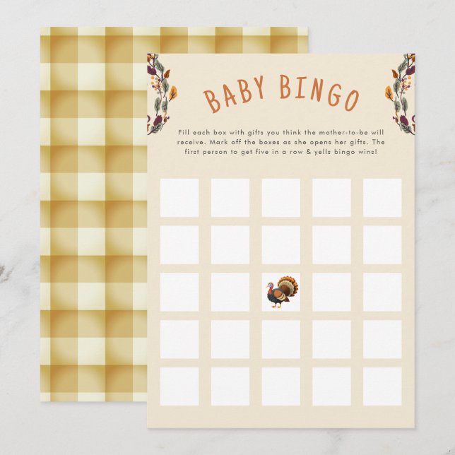 Little Turkey Thanksgiving Fall Baby Bingo Invitation (Front/Back)