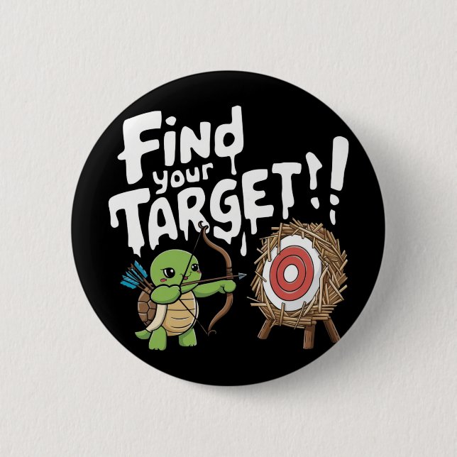 Little turtle aiming a bow an arrow 2 inch round button (Front)