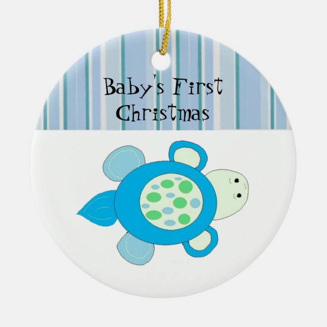 Little Turtle Baby's First Christmas Ceramic Ornament (Front)