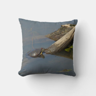 Little Turtle On A Log Throw Pillow