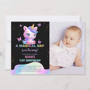 Little Unicorn Arc en ciel Anniversaire Invitation