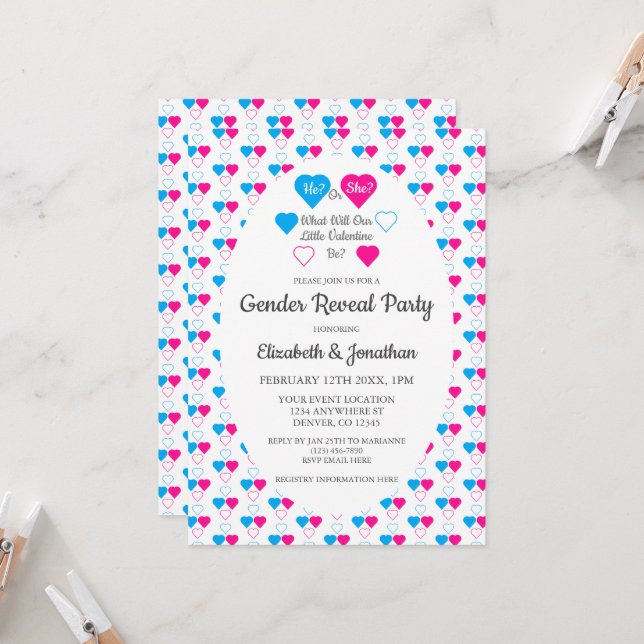Little Valentine Valentine's Day Gender Reveal Invitation (Front/Back In Situ)