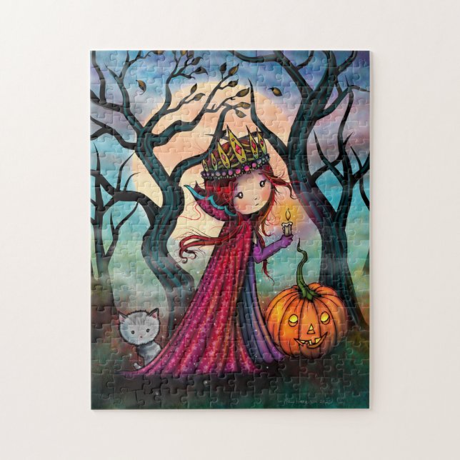 Little Vampire with Cat Halloween Art Jigsaw Puzzle (Vertical)