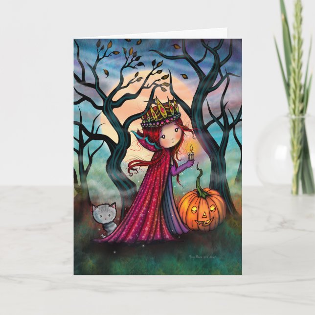 Little Vampire with Grey Tabby Cat Art Card (Front)