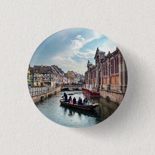 Little Venice River Boat 1 Inch Round Button