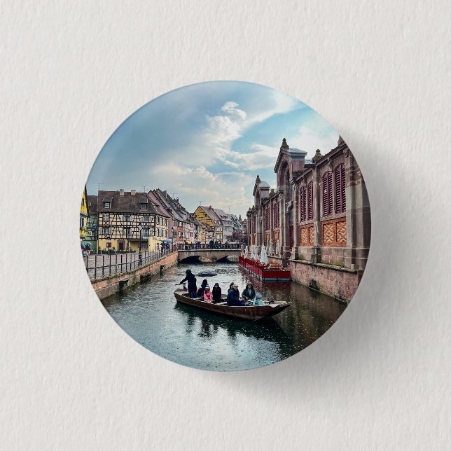 Little Venice River Boat                1 Inch Round Button (Front)