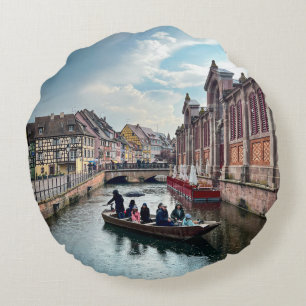 Little Venice River Boat    Round Pillow