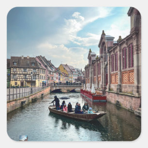 Little Venice River Boat Square Sticker
