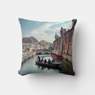 Little Venice River Boat Throw Pillow