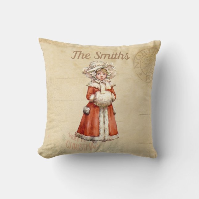 Little Victorian Caroler Custom Christmas Throw Pillow (Front)