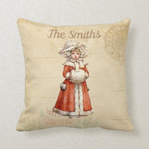 Little Victorian Caroler Custom Christmas Throw Pillow