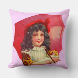 little Victorian girl and her doll Throw Pillow