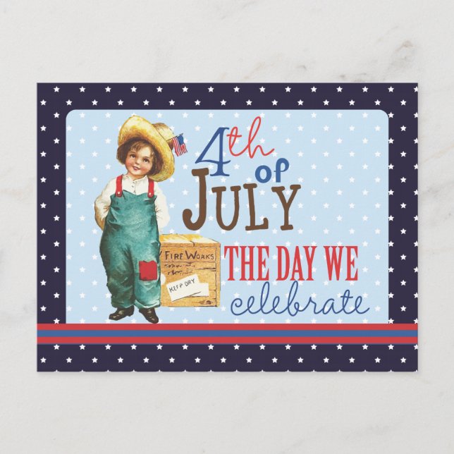 Little Vintage American Boy 4th of July Postcard (Front)