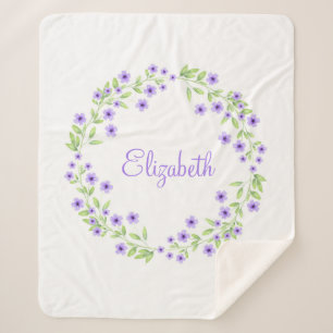 Little Violet Watercolor Blossoms Wreath Sherpa Blanket