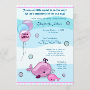 Little Whale Baby and Mommy kiss Baby Shower pink Invitation