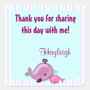 Little Whale Baby Mommy Kiss square sticker pink