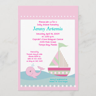 Little Whale Pink Sailboat Baby Shower 5x7 Invitation