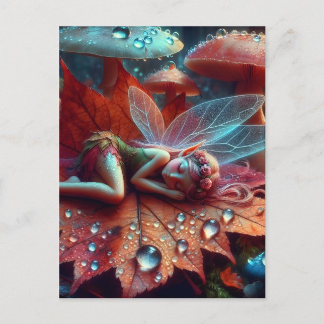 Little Whimsical Fairy Sleeping on a Leaf Postcard (Front)