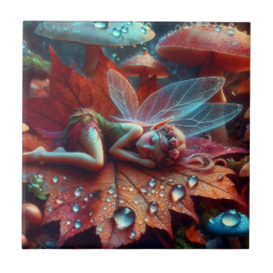 Little Whimsical Fairy Sleeping on a Leaf Tile