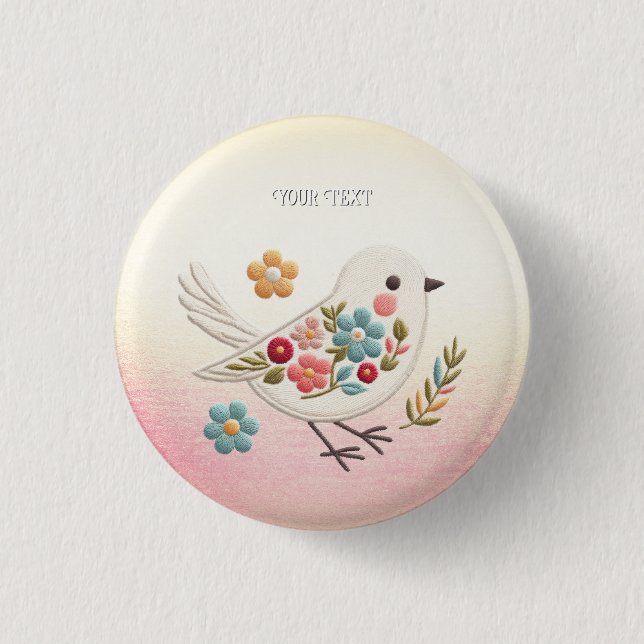 Little White Bird Floral Button (Front)