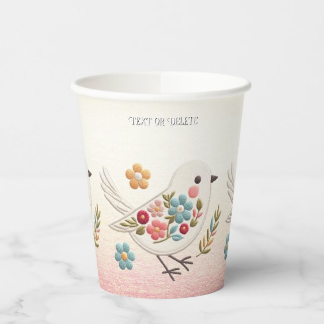 Little White Bird Floral Paper Cups (Left)