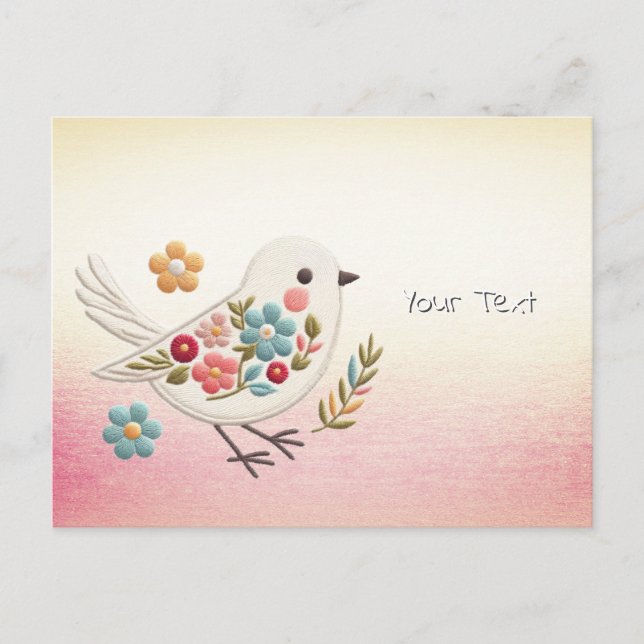 Little White Bird Floral Postcard (Front)