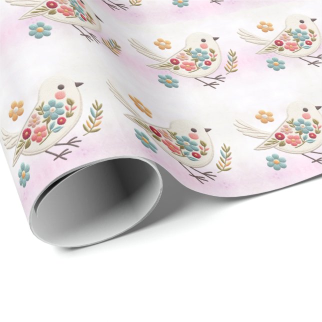 Little White Bird Floral Wrapping Paper (Roll Corner)