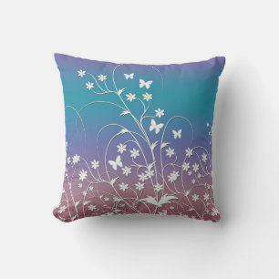 Little White Butterflies and Flowers Throw Pillow