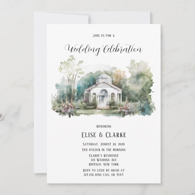Little White Church And Florals Wedding Invitation (Front)