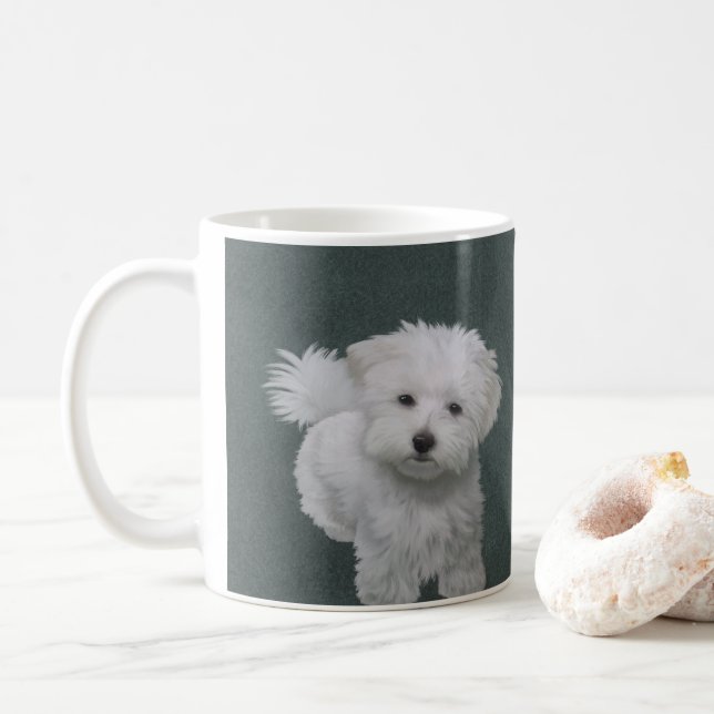   Little white dog pet portrait Coffee Mug (With Donut)