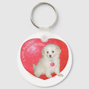 Little White Dog Rescue Valentine Keychain