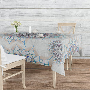 Little white floral fallen to the rural tablecloth