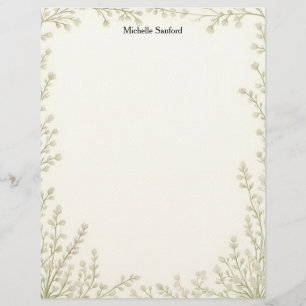 Little White Flowers Frame Stationery Paper