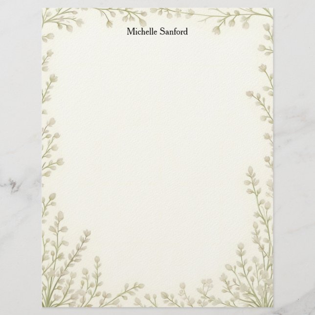 Little White Flowers Frame Stationery Paper (Front)