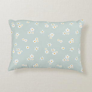 Little White Flowers on blue - seamless pattern. Accent Pillow