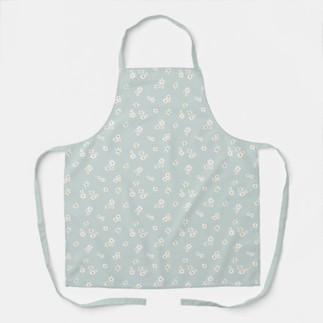 Little White Flowers on blue - seamless pattern. Apron (Front)