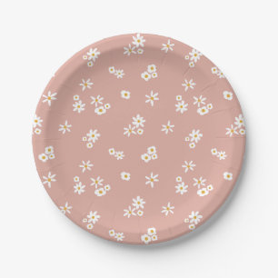 Little White Flowers on pink - seamless pattern. Paper Plate