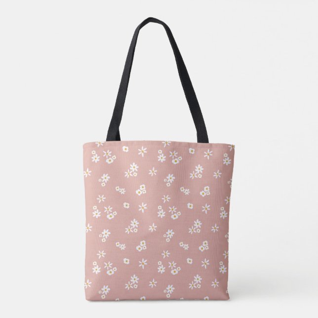 Little White Flowers on pink - seamless pattern. Tote Bag (Back)