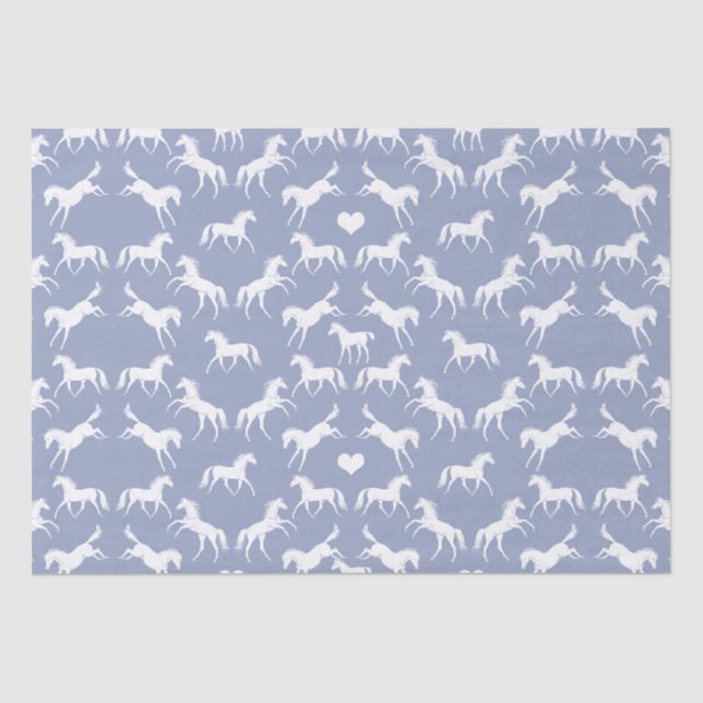 Little White Horses Blue Tissue Paper (Front)