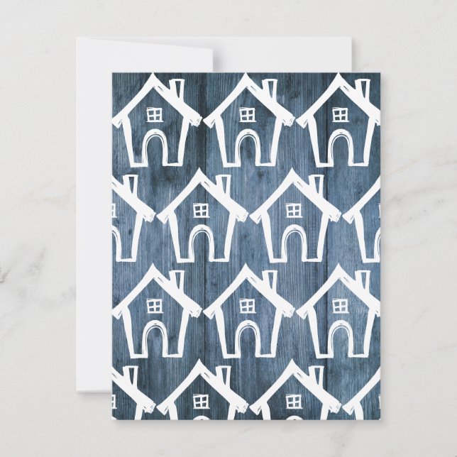 Little White Houses on Blue Wood We Moved Card (Front)