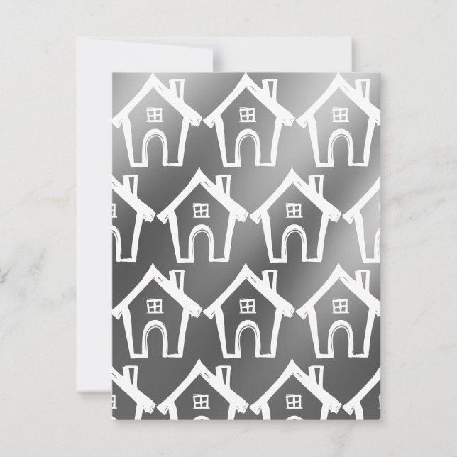 Little White Houses Silver Grey New Address Card (Front)