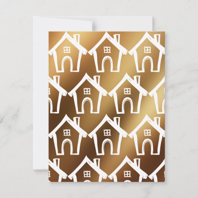 Little White Houses Smooth Gold New Address Card (Front)