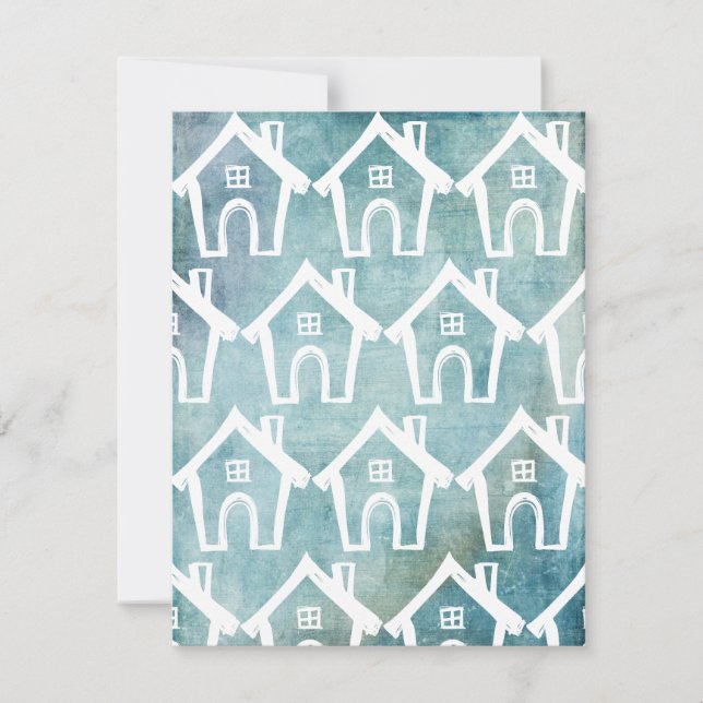 Little White Houses Teal Grunge We Moved Card (Front)