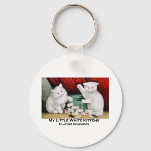 Little White Kittens Playing Dominoes Keychain
