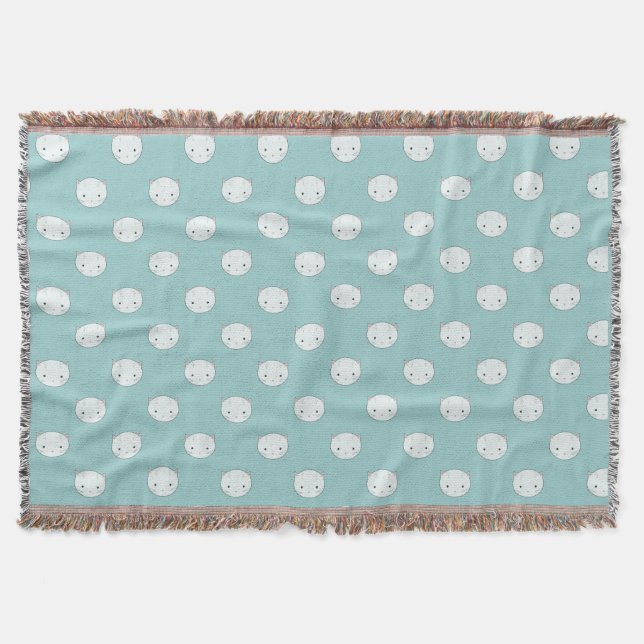 Little White Kitty Faces Throw Blanket (Front)