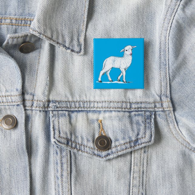 Little White Lamb 2 Inch Square Button (In Situ)