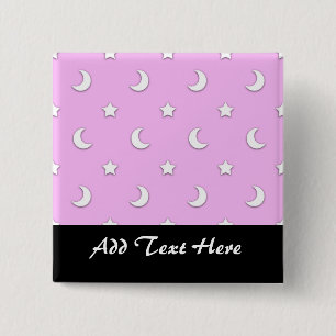 Little White Stars and Moons on Pink 2 Inch Square Button