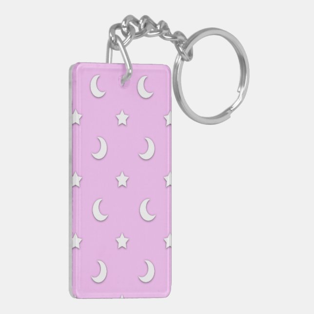 Little White Stars and Moons on Pink Keychain (Back Left)