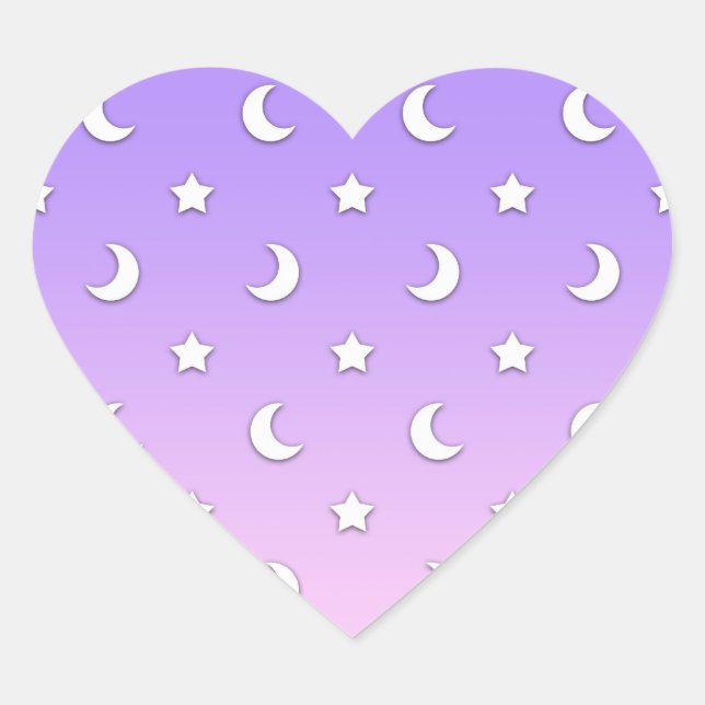 Little White Stars and Moons Pattern Heart Sticker (Front)