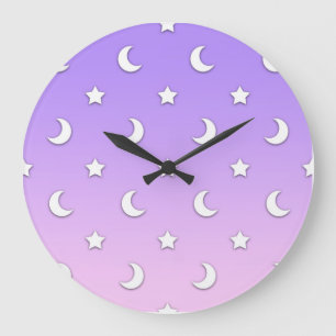 Little White Stars and Moons Pattern Large Clock